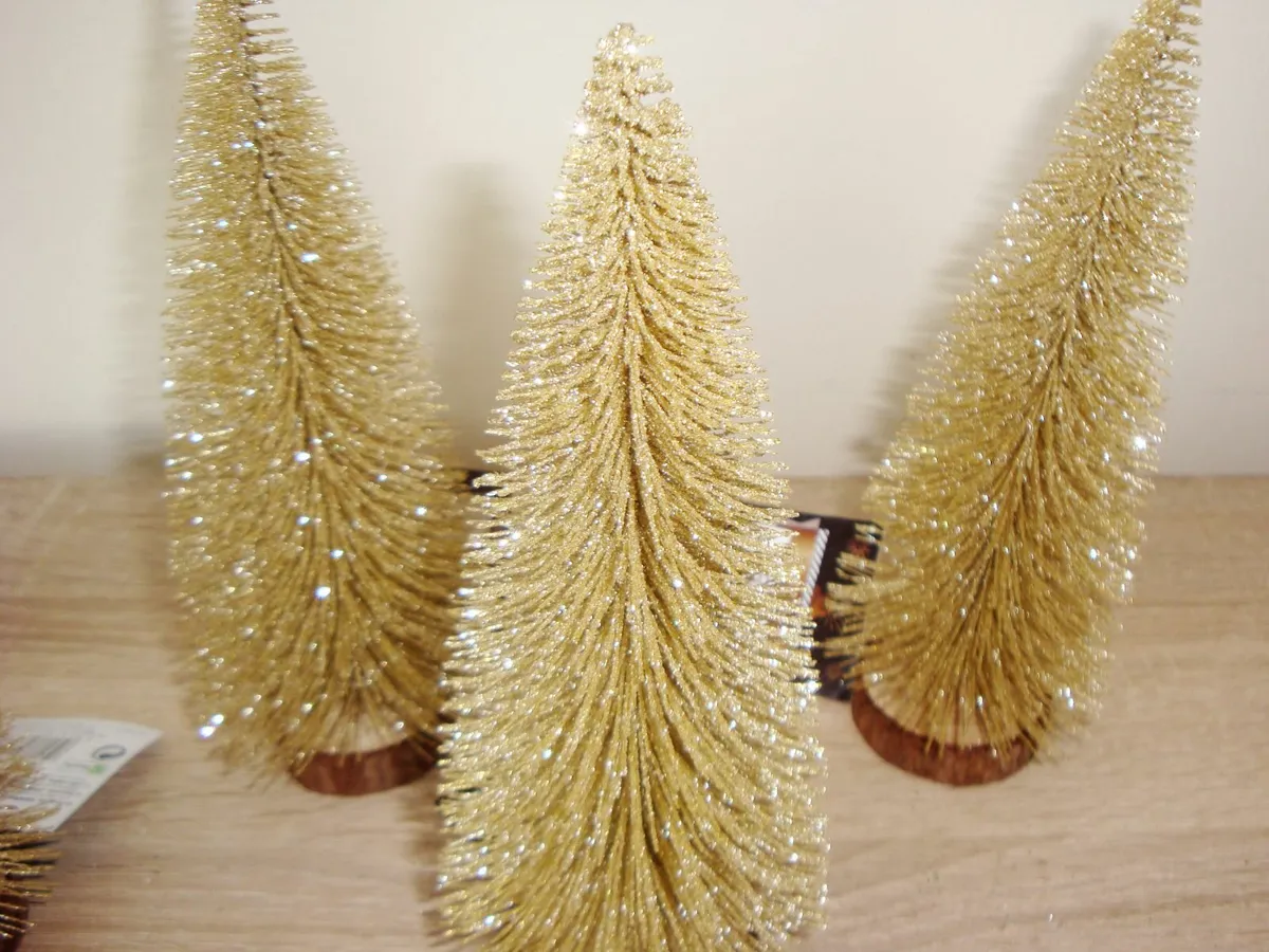 5 x Glitter bottle brush trees - GOLD - Image 2