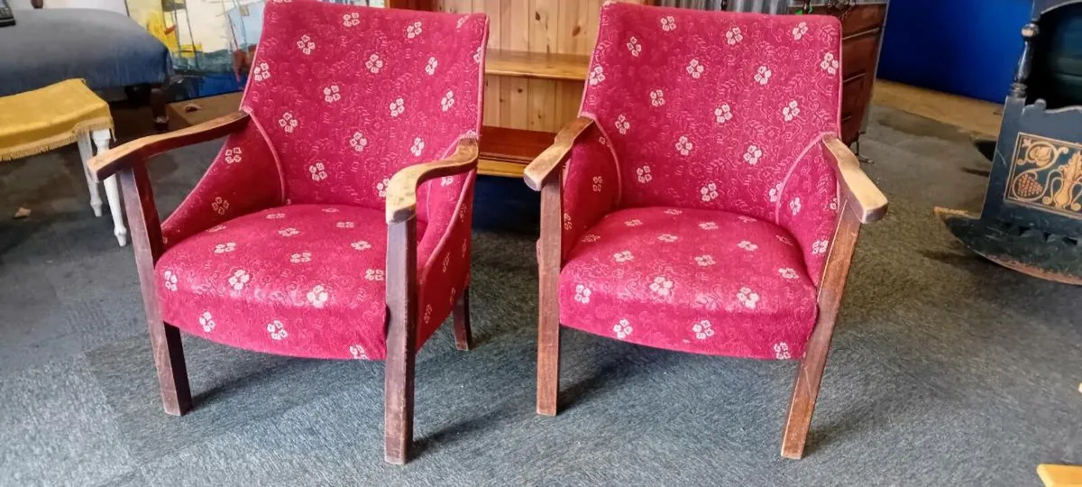 Pair Of Early 20th Century Fireside Armchairs - Image 1