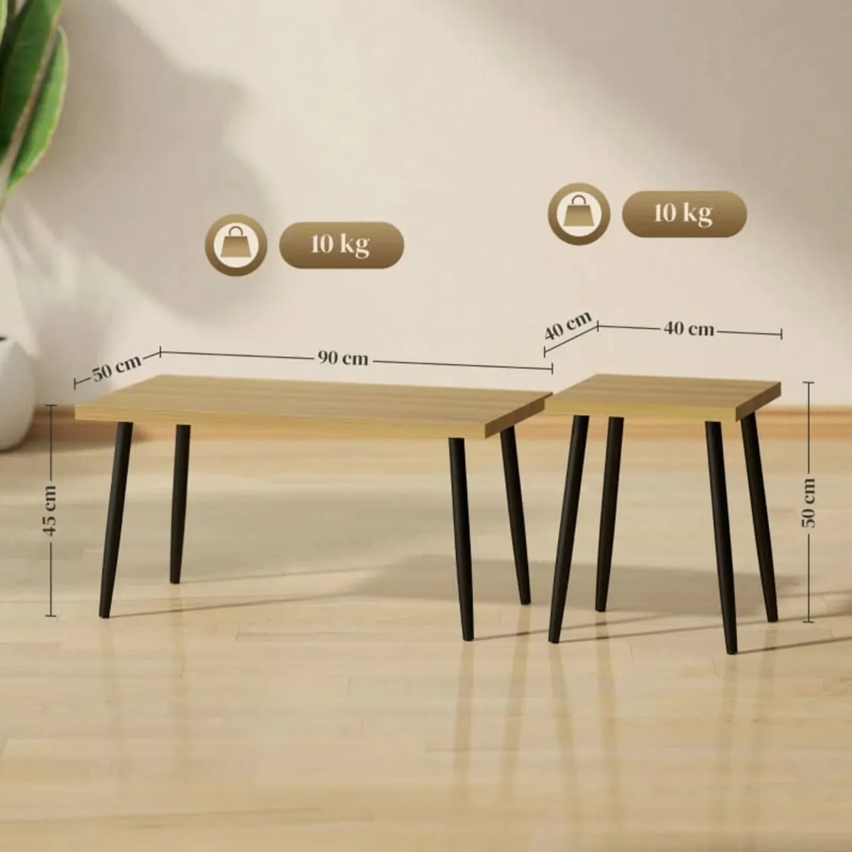 2-piece Coffee Tables Set, Large and Small Table w - Image 4