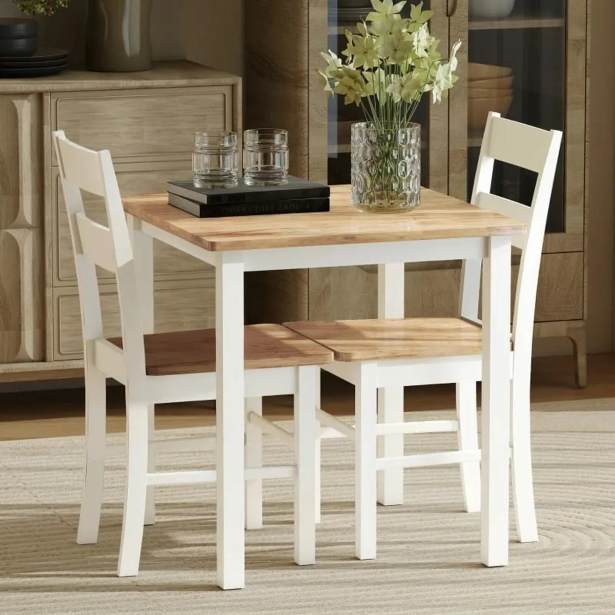 2-Piece Set Kitchen Chairs, Rubberwood, Curved Sla - Image 2