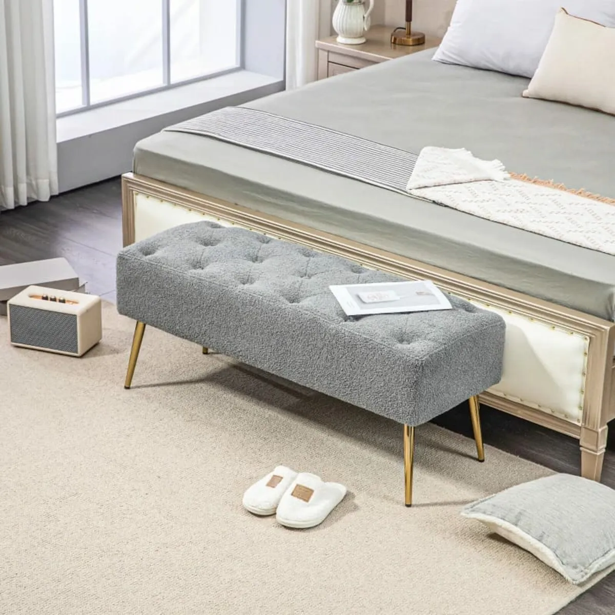 Bed Bench, Seating Bench, Soft Faux Lambswool Cove - Image 2