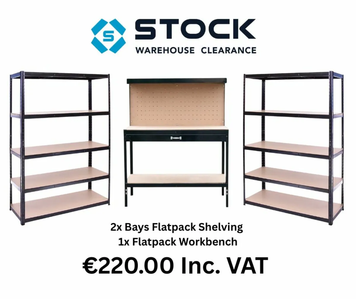 SPECIAL on 2x bays flatpack shelving & workbench - Image 1
