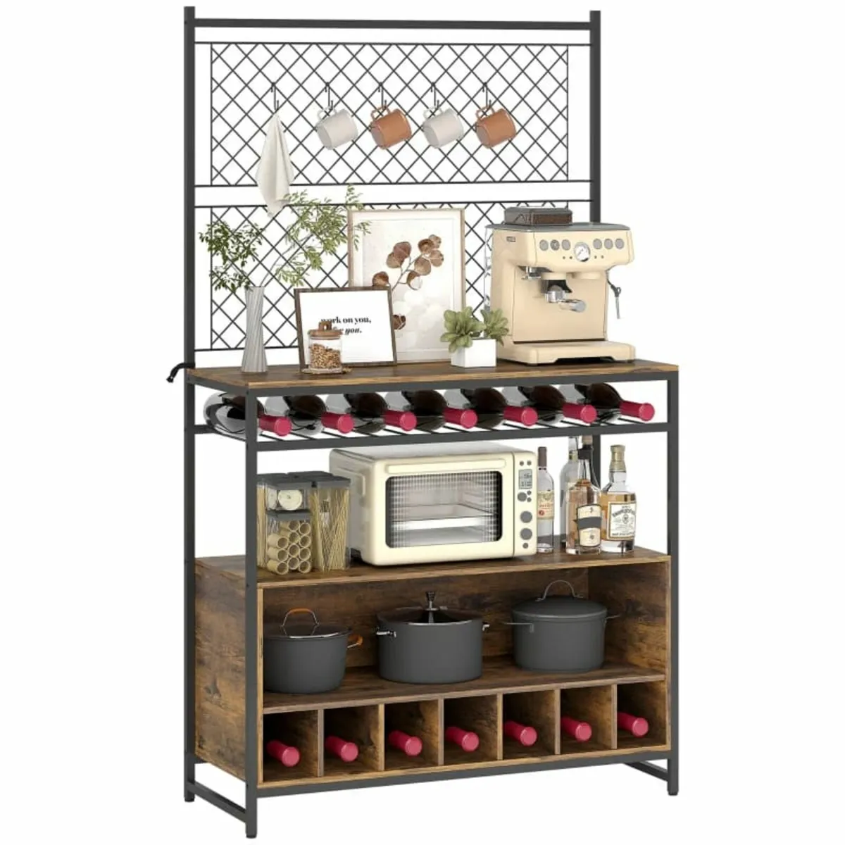 Kitchen rack with work surface, metal grid panels, - Image 2