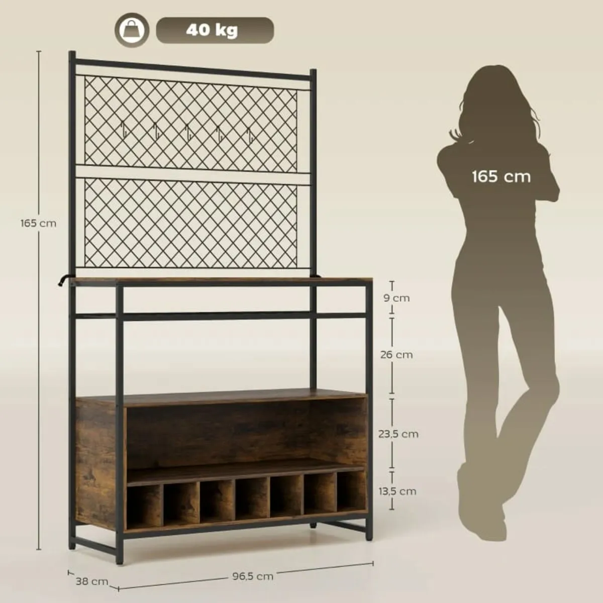 Kitchen rack with work surface, metal grid panels, - Image 3