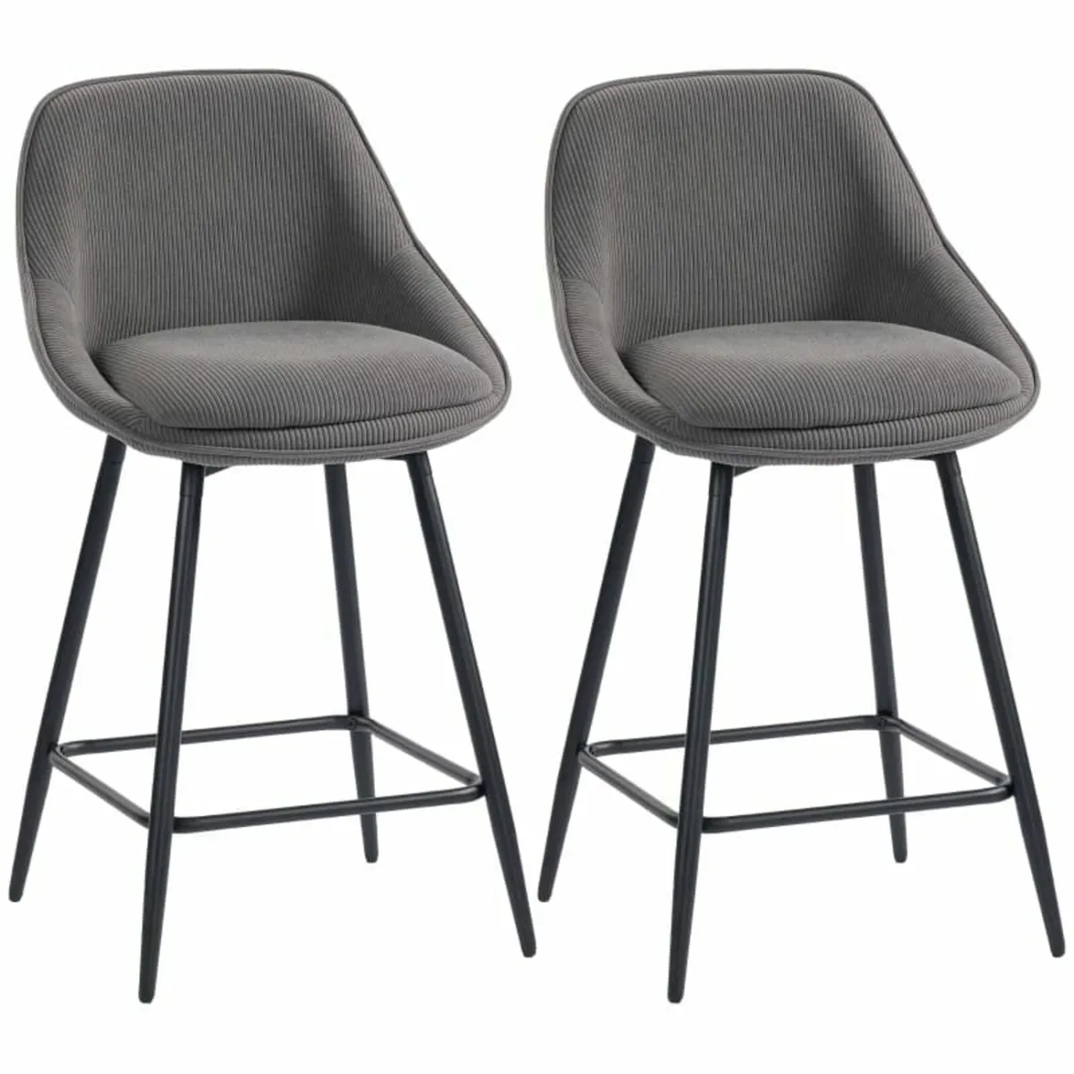 Set of 2 Bar Stools with Cord Upholstery and Steel - Image 1