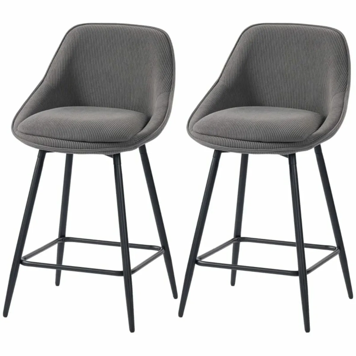 Set of 2 Bar Stools with Cord Upholstery and Steel - Image 3