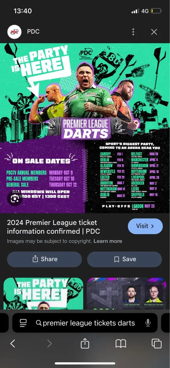 Darts tickets