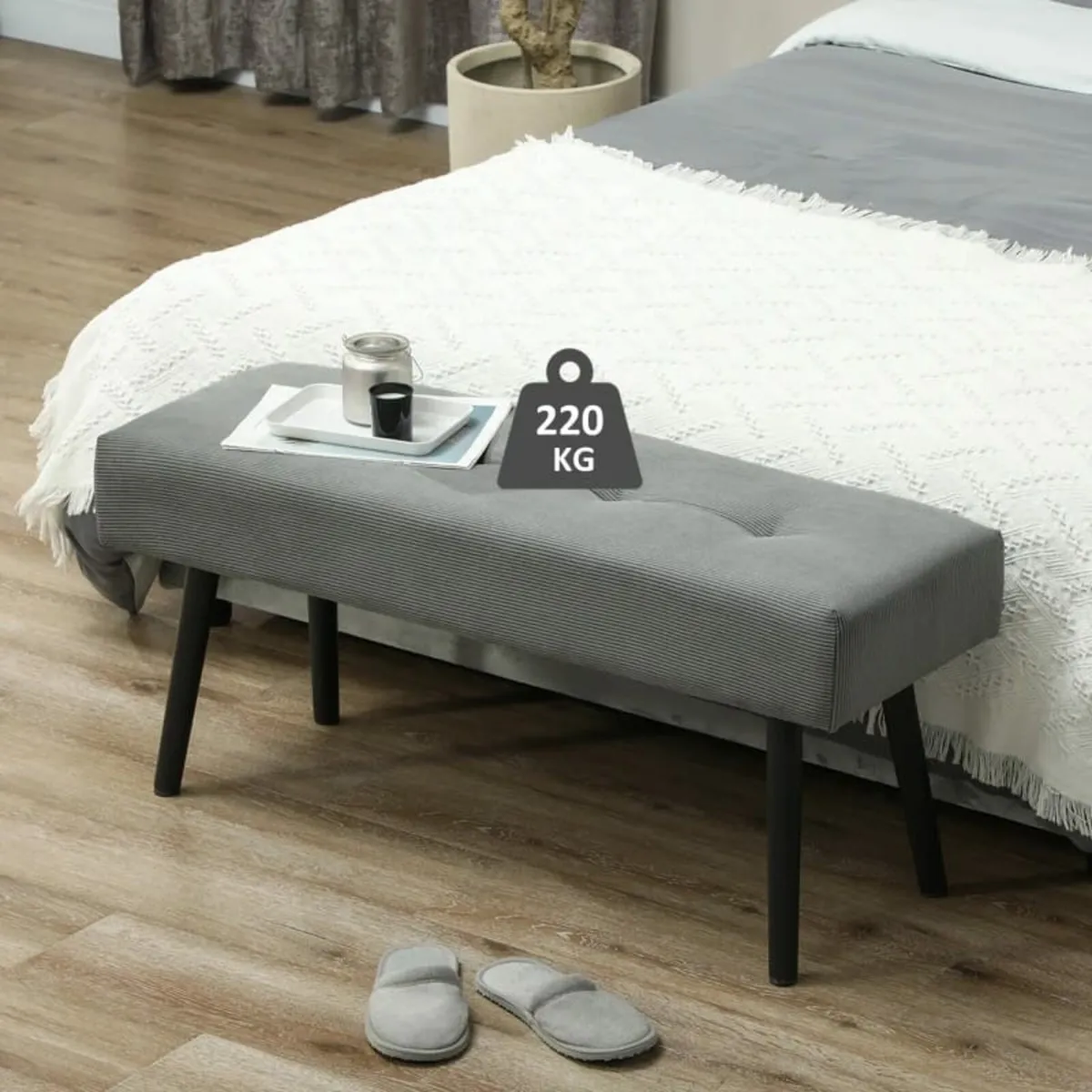 Upholstered Bench with Cord Cover, Bed Bench with - Image 2