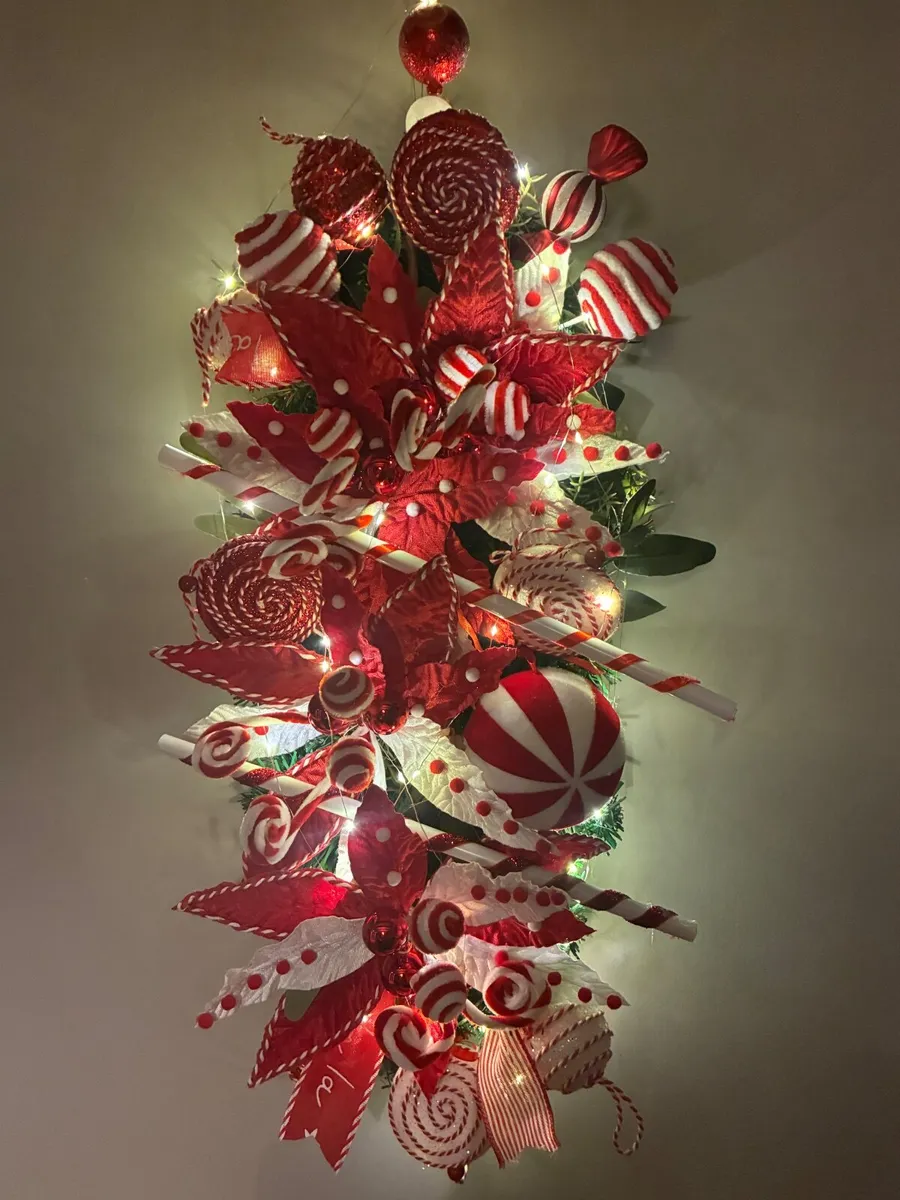Christmas  candy cane Themed swag with lights - Image 1