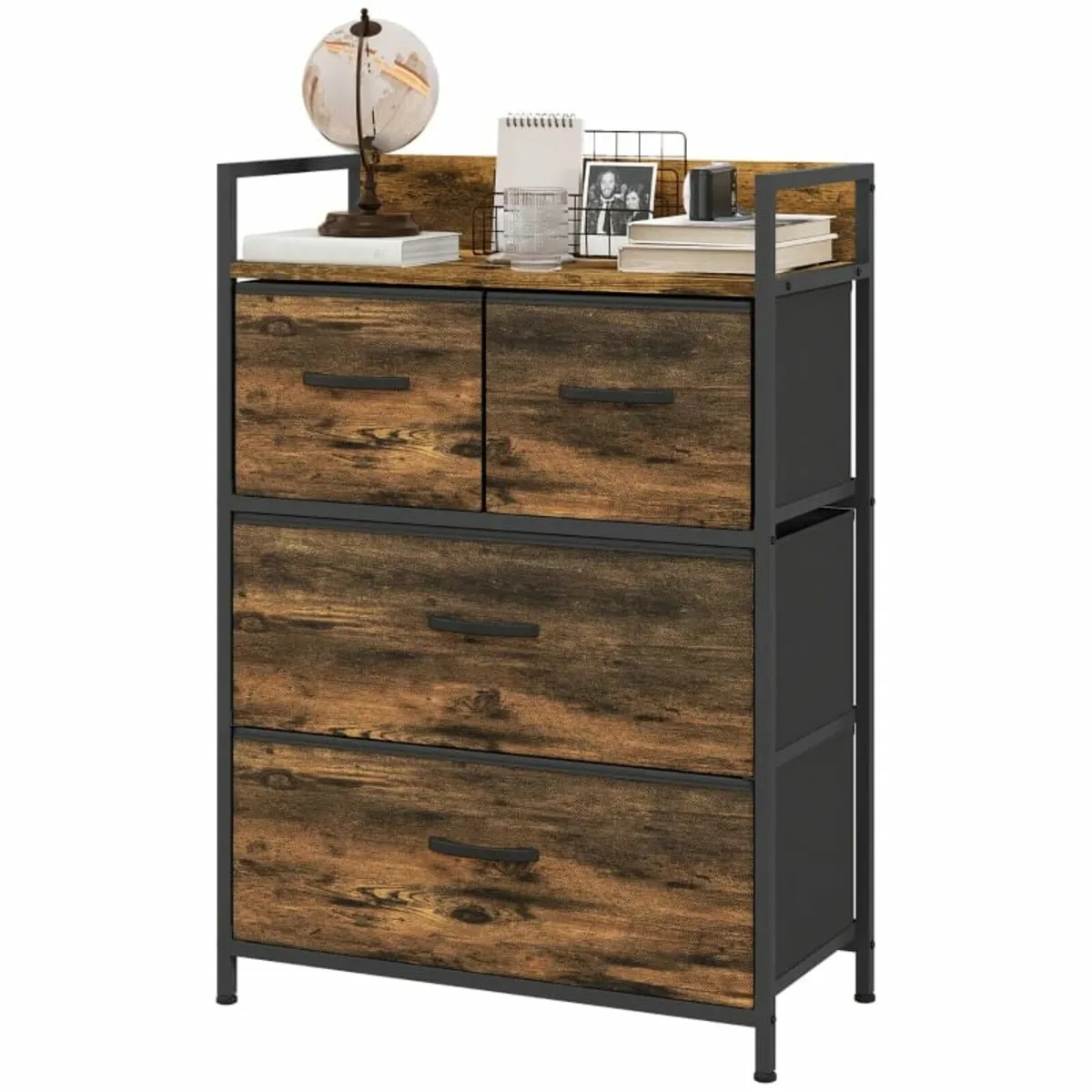 Rustic Chest of Four Fabric Drawers - Rustic Brown - Image 1