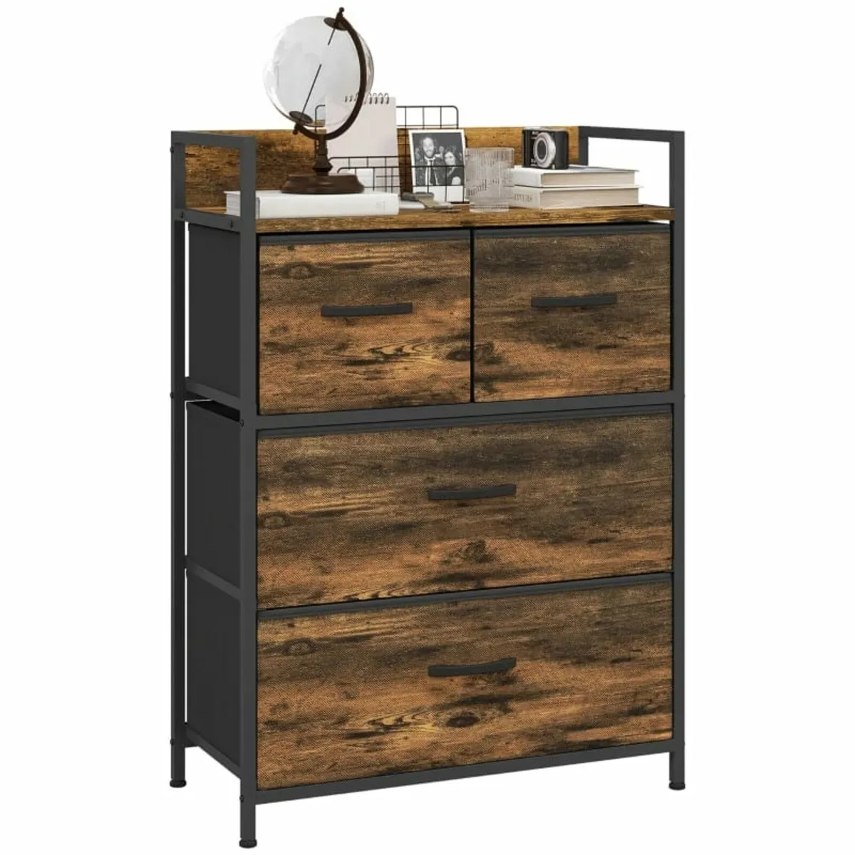 Rustic Chest of Four Fabric Drawers - Rustic Brown - Image 2