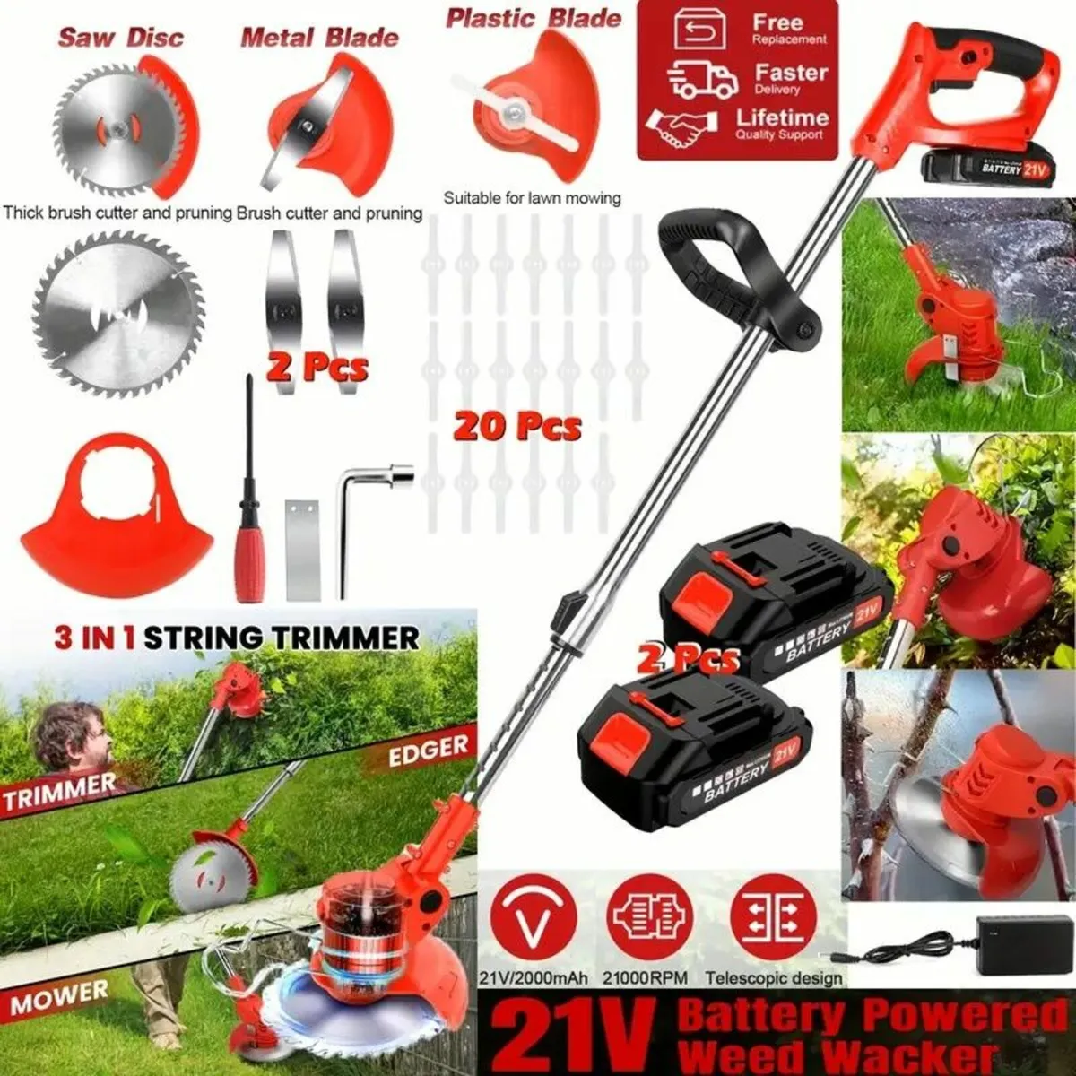 Electric Grass Trimmer, Lawn Edger, Mower For Yard - Image 1