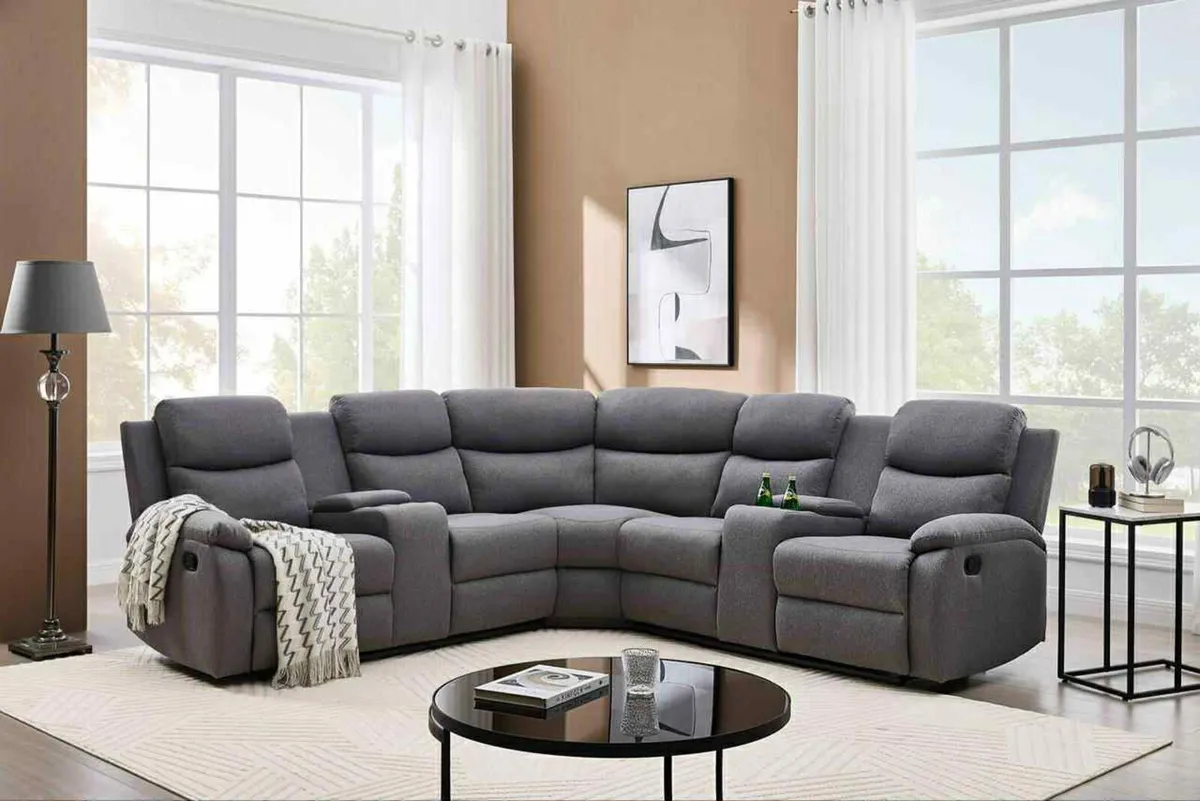 New Windsor Grey Fabric Corner Recliner Sofa - Image 1