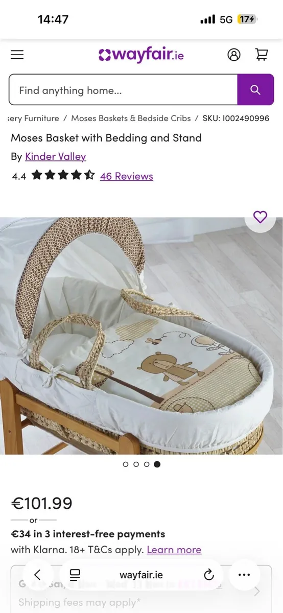 Moses basket with bedding, mattress. - Image 1