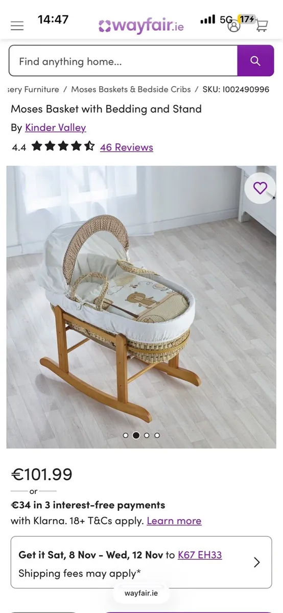 Moses basket with bedding, mattress. - Image 3