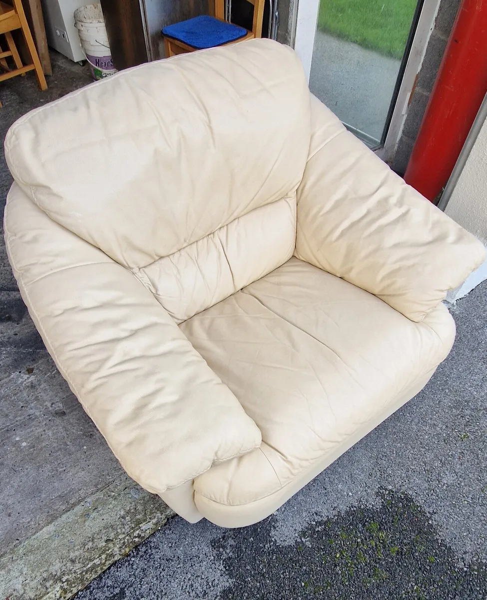 Cream Leather Armchair - Image 3