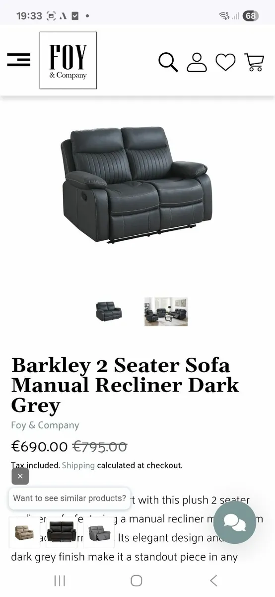 Sofa 2 Seater Barkley  Manual Recliner - Brand New - Image 2