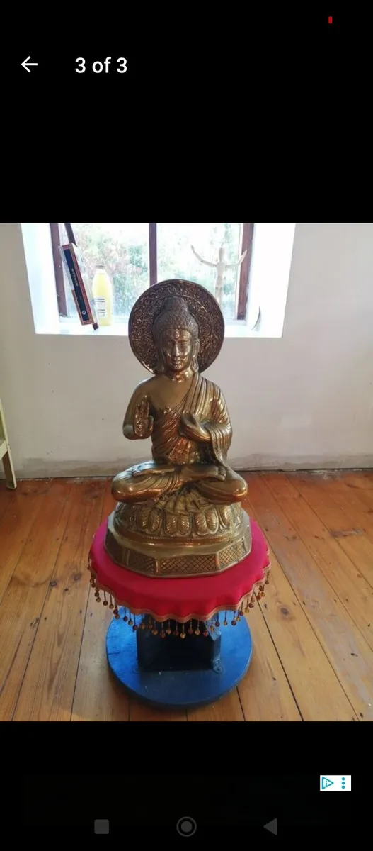 Large Buddha Statue & Stand - Solid Brass - Image 1