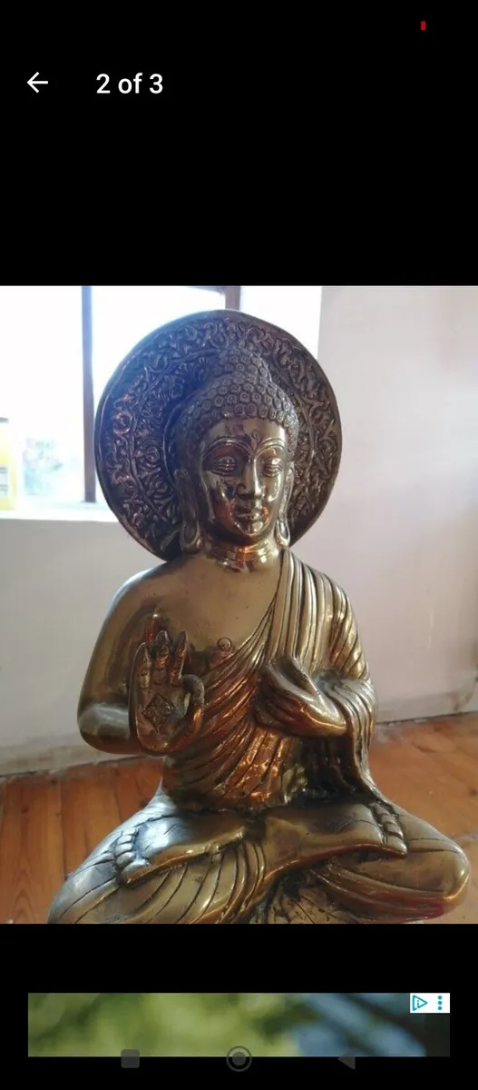 Large Buddha Statue & Stand - Solid Brass - Image 2