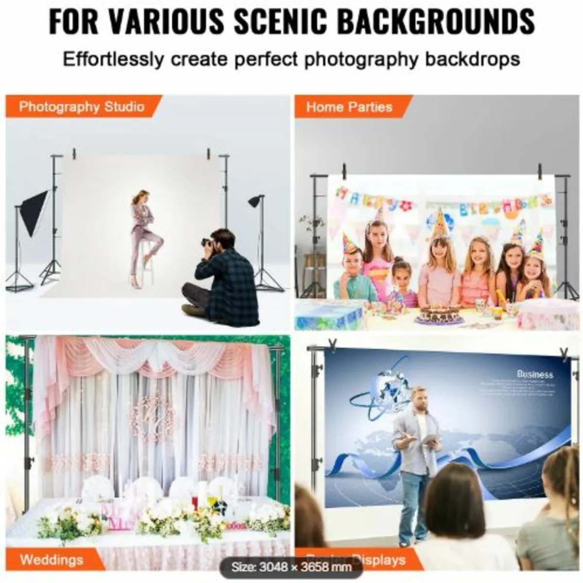 365.7 x 304.8cm Heavy Duty Backdrop Stand, Height - Image 3