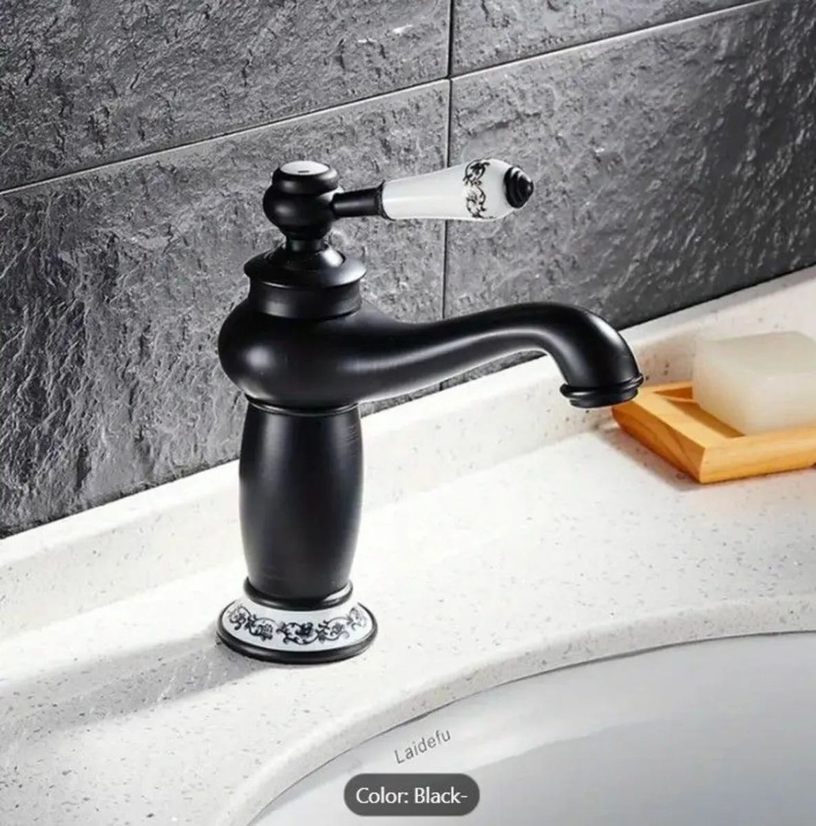 Antique Black Basin Faucet Solid Brass Vintage Tap - Image 1