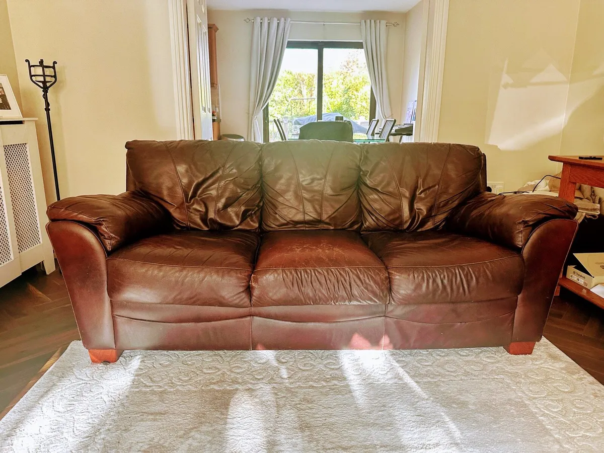 Brown Leather Couch (3 Piece Suite) - Image 1