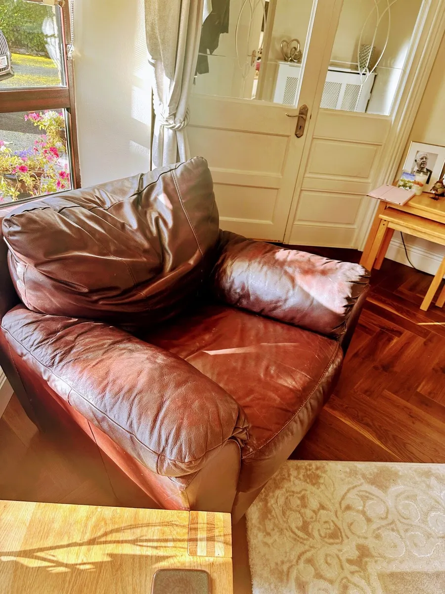 Brown Leather Couch (3 Piece Suite) - Image 3