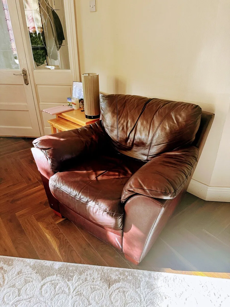 Brown Leather Couch (3 Piece Suite) - Image 4