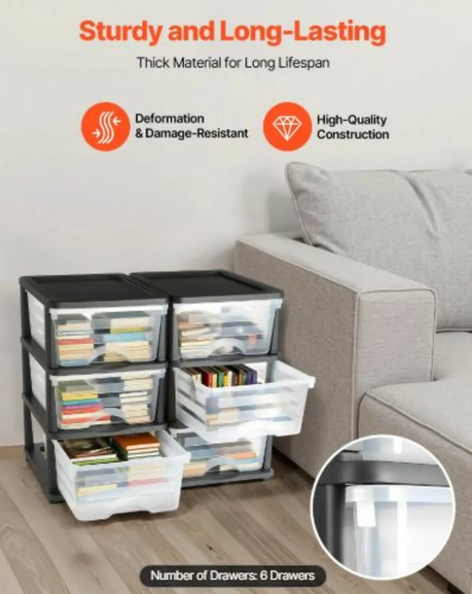 Plastic Storage Drawers, 2 Pack Storage Organizer - Image 3