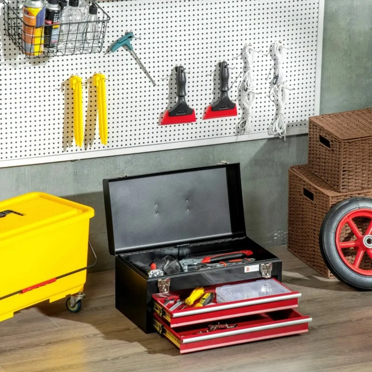 2 Drawer Tool Chest, Lockable Metal Tool Box with - Image 3