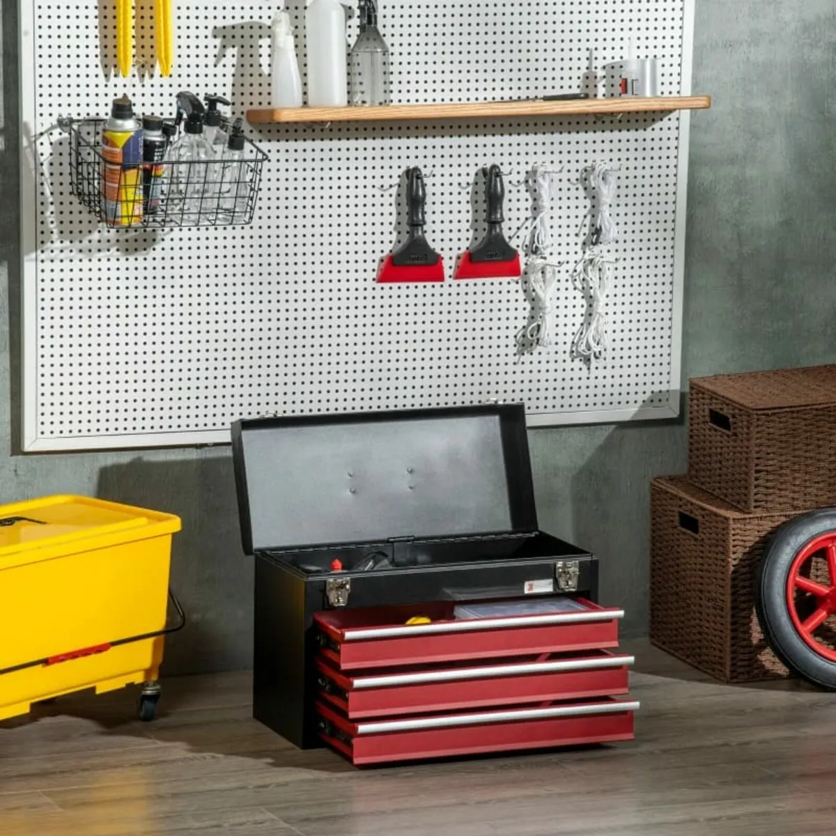 3 Drawer Tool Chest, Lockable Metal Tool Box with - Image 2