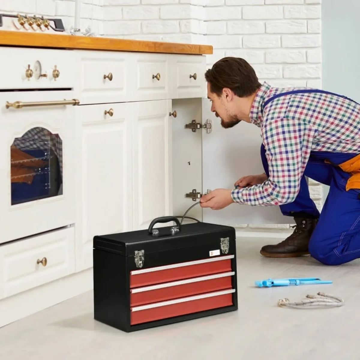 3 Drawer Tool Chest, Lockable Metal Tool Box with - Image 3