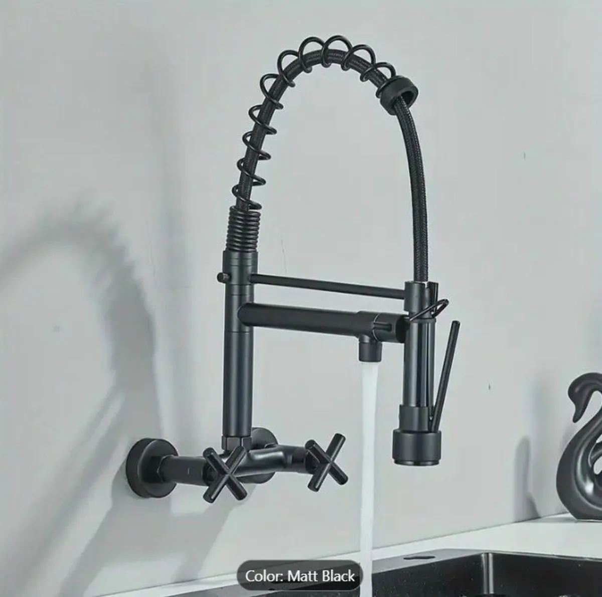 Wall-Mounted Kitchen Tap With Pull-Out Spray, Sink - Image 1