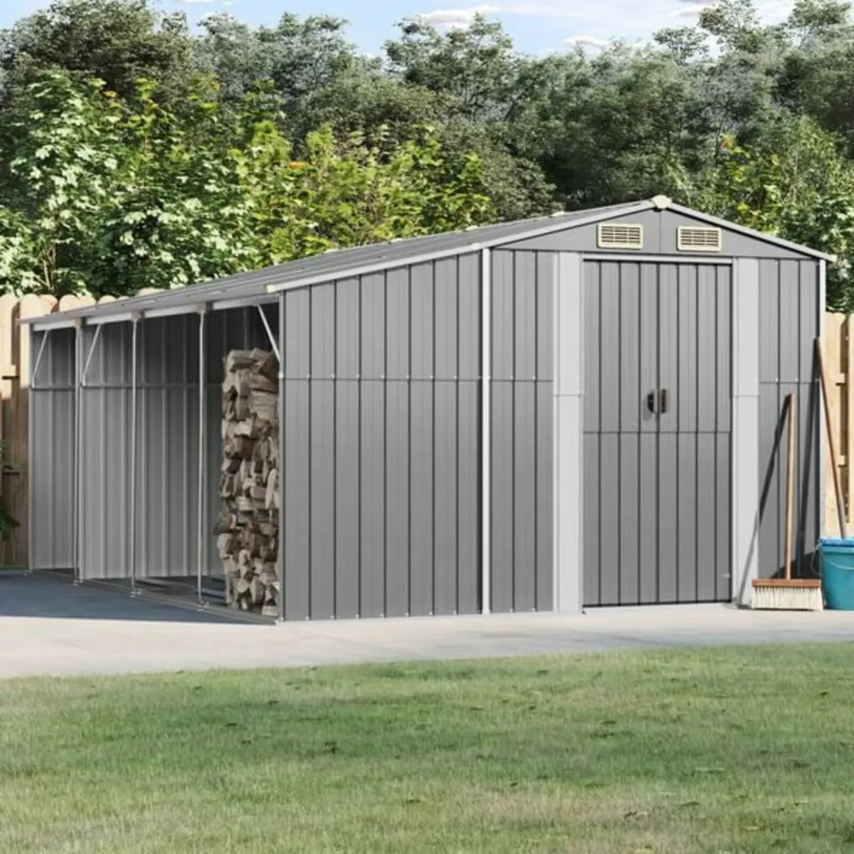 Garden Shed Grey 277x365.5x179 cm Galvanised Steel - Image 1
