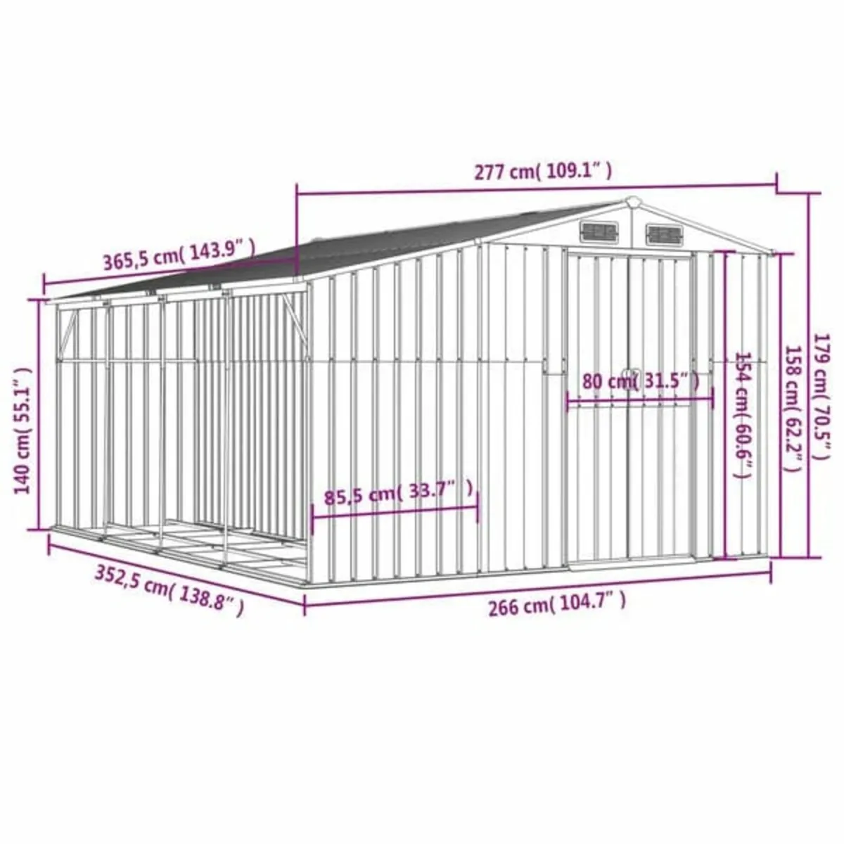 Garden Shed Green 277x365.5x179 cm Galvanised Stee - Image 4