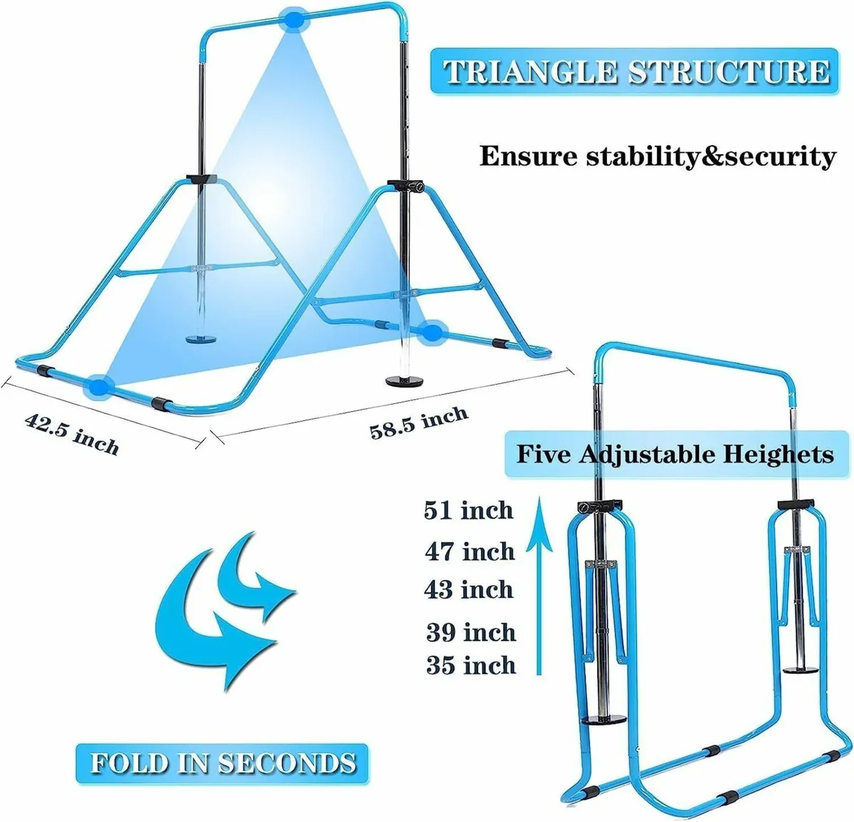 Gymnastics Bars for Kids Adjustable Height Bar - Image 4