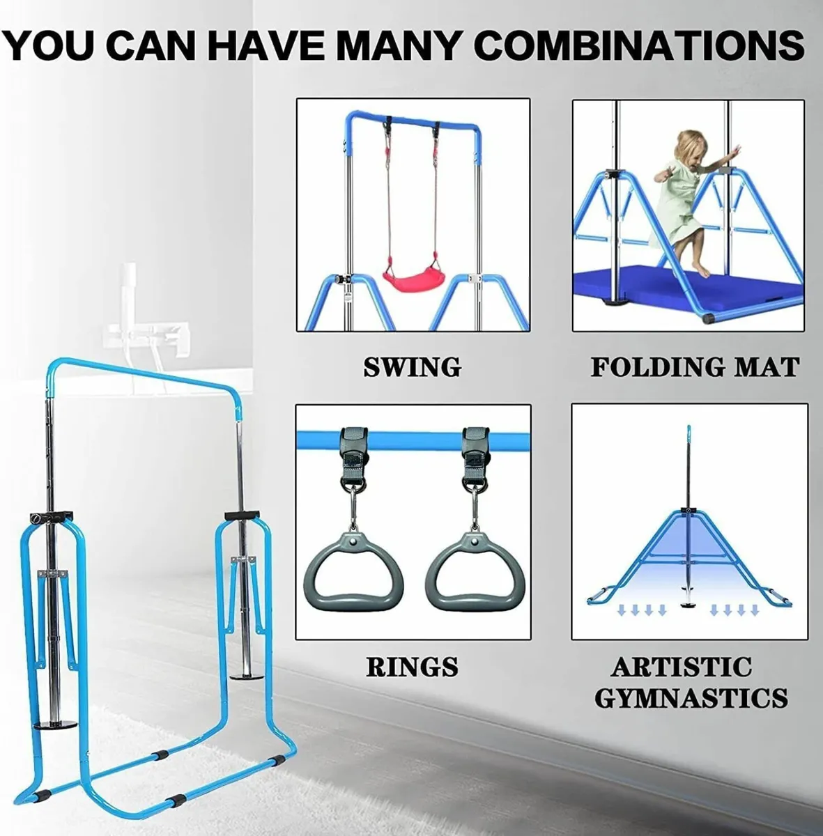 Kids Gymnastics Bar Adjustable Height Folding - Image 2