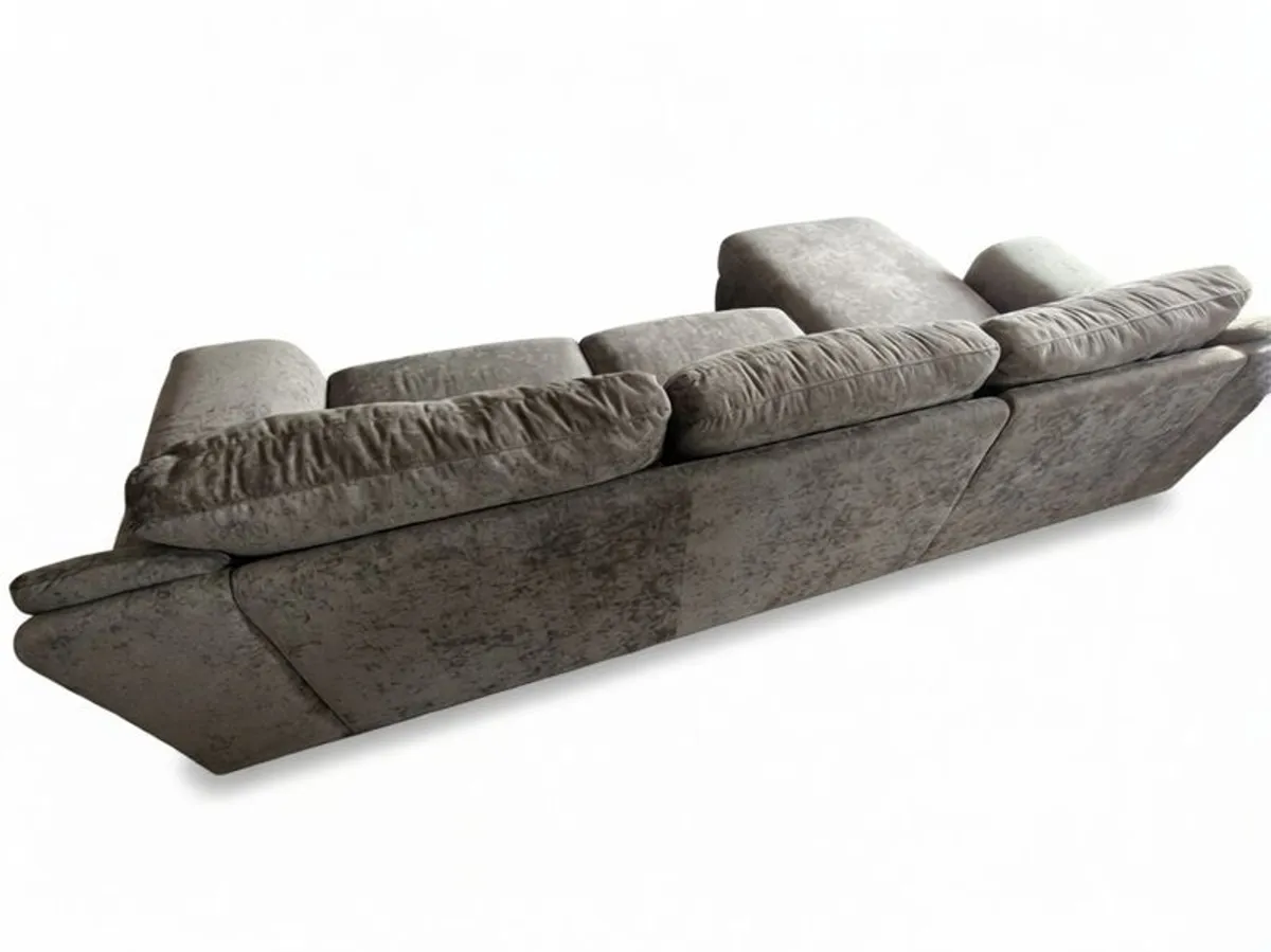 3 Seater with Chaise Grey Material Fabric - Image 2