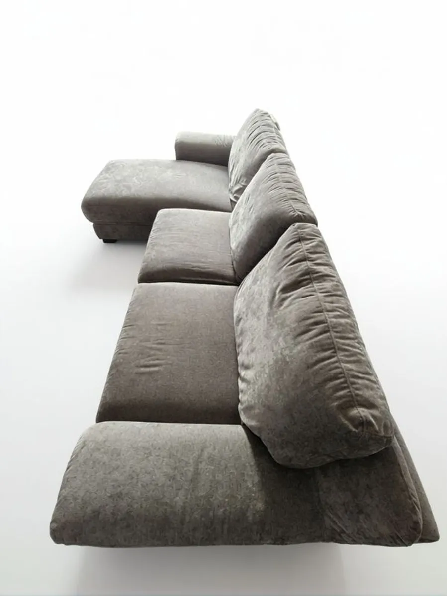3 Seater with Chaise Grey Material Fabric - Image 3
