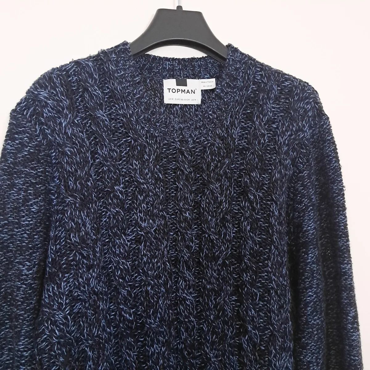Topman Navy Light Blue Cable Knit Jumper Mens M - Image 3