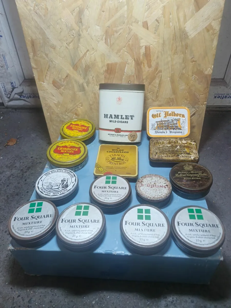 Collection of old tobacco tins and vintage razor - Image 2