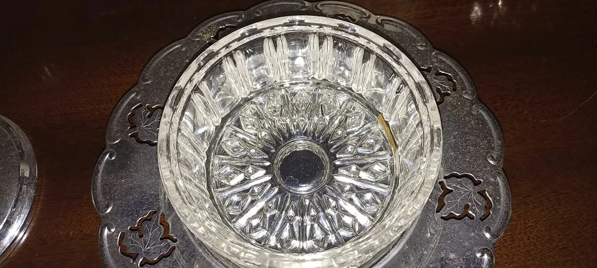 Vintage Glass & Chrome Butter Dish - Image 1