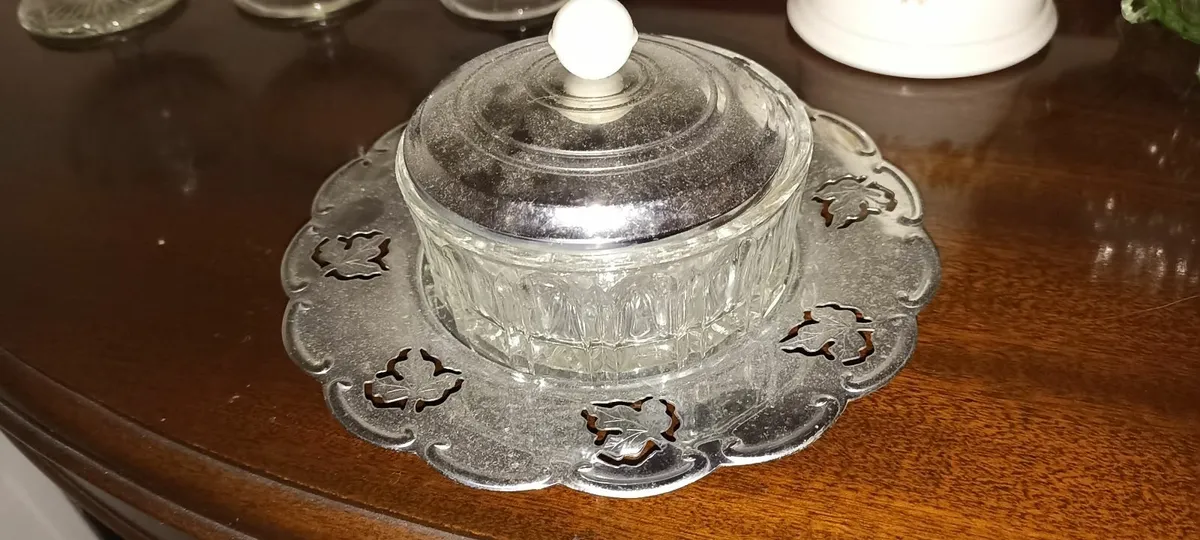 Vintage Glass & Chrome Butter Dish - Image 3