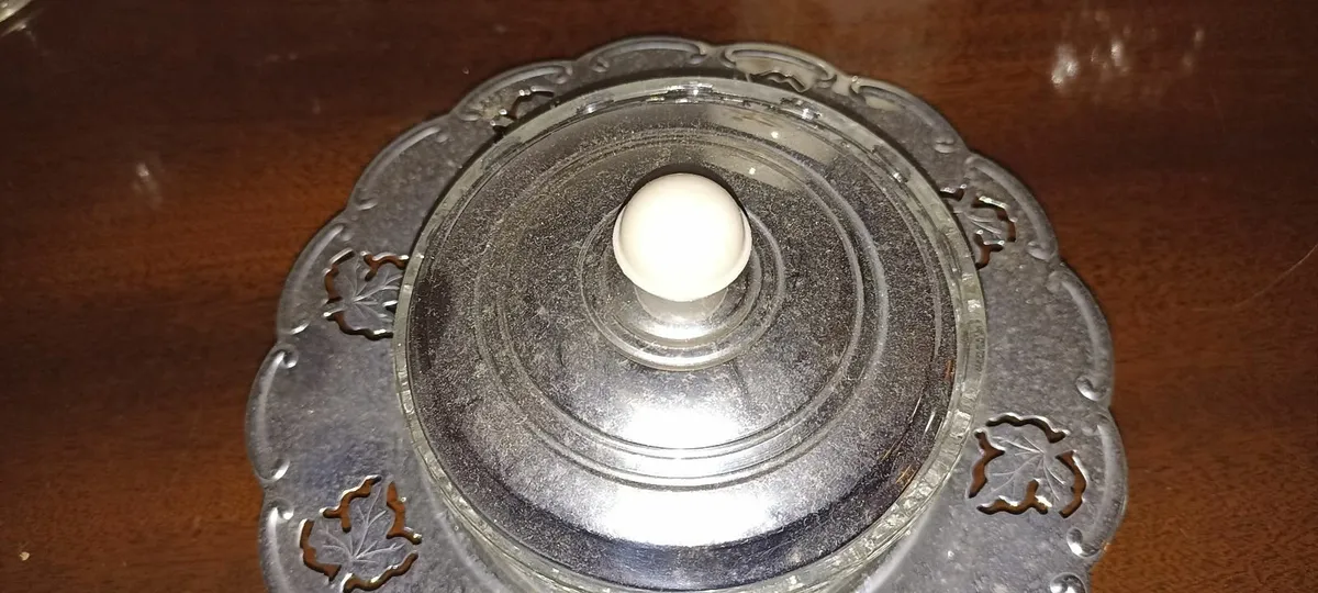 Vintage Glass & Chrome Butter Dish - Image 4