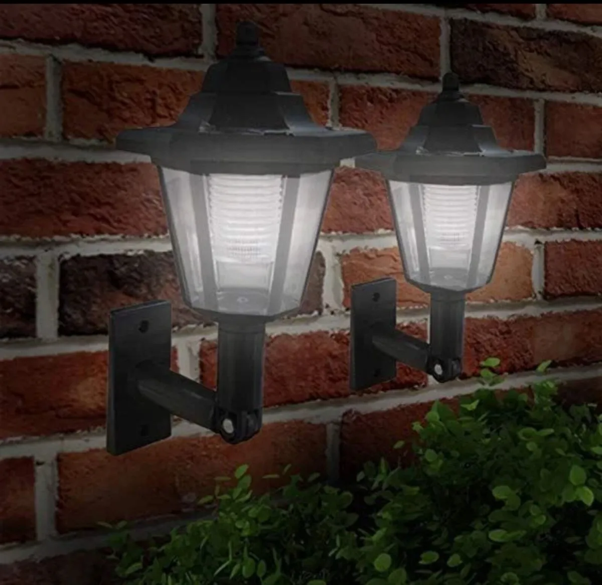2 x Black Traditional Lantern Solar Wall Lights - Image 2