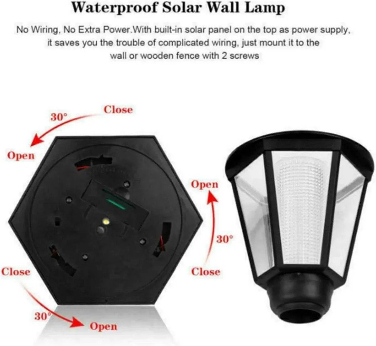 2 x Black Traditional Lantern Solar Wall Lights - Image 4
