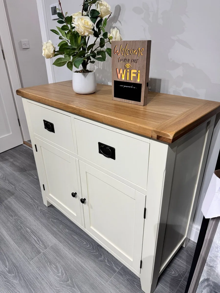 Solid Oak Cream Sideboard Cabinet Ex Display - Image 1
