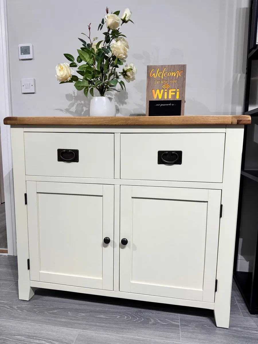 Solid Oak Cream Sideboard Cabinet Ex Display - Image 2