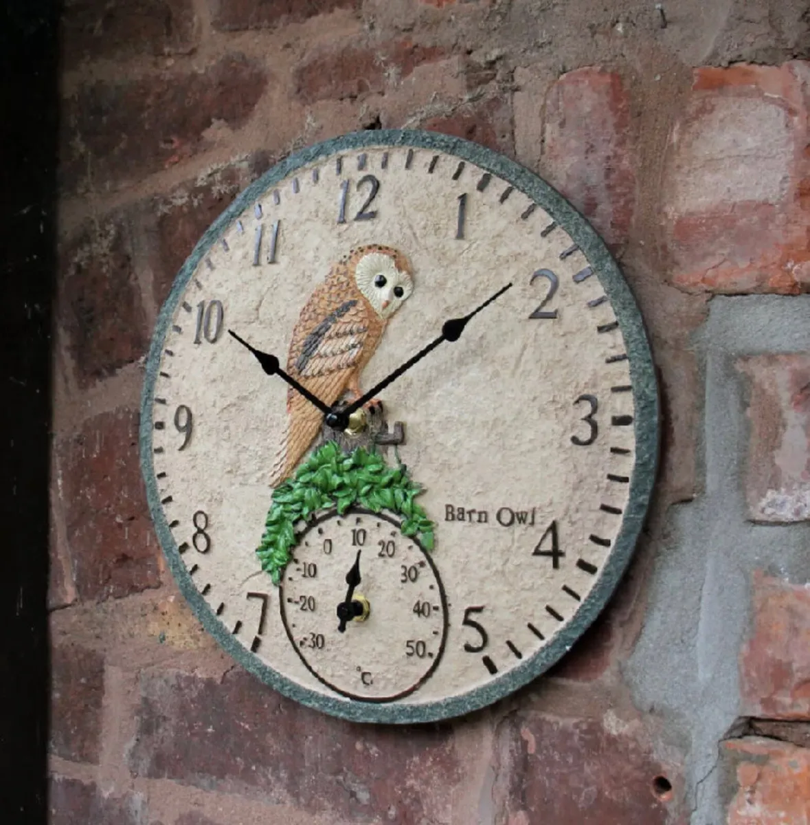 NEW Outdoor Garden Wall Thermometer Clock Owl 12” - Image 2
