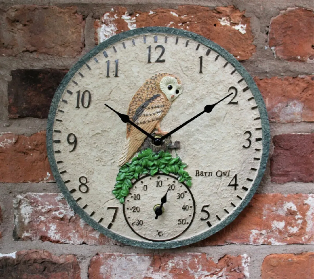 NEW Outdoor Garden Wall Thermometer Clock Owl 12” - Image 3